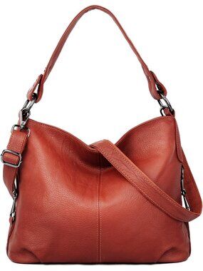 Women's Dark Orange Genuine Leather Slouchy Purse Crossbody Bag Zipper Pocket